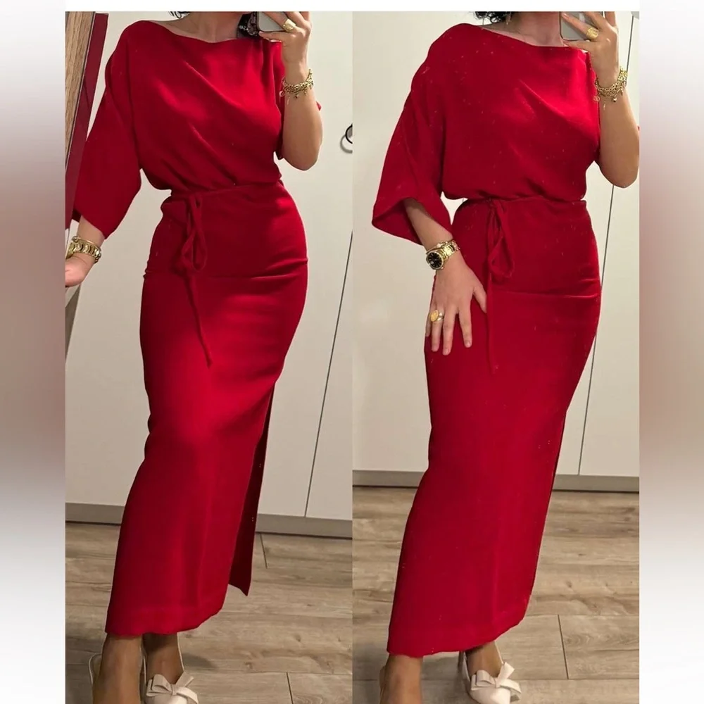 ZARA LONG BELTED DRESS - Picture 1 of 10